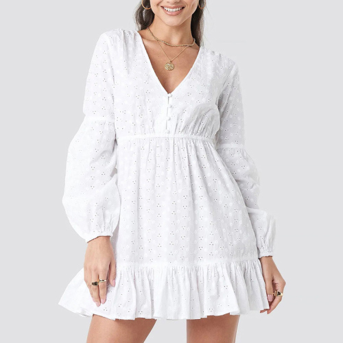 Womens white cotton embroidery dress