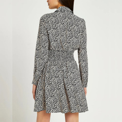 Womens long sleeves leopard print shirred shirt dress