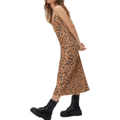 leopard print satin strappy midi dress