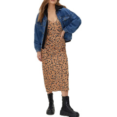 leopard print satin strappy midi dress