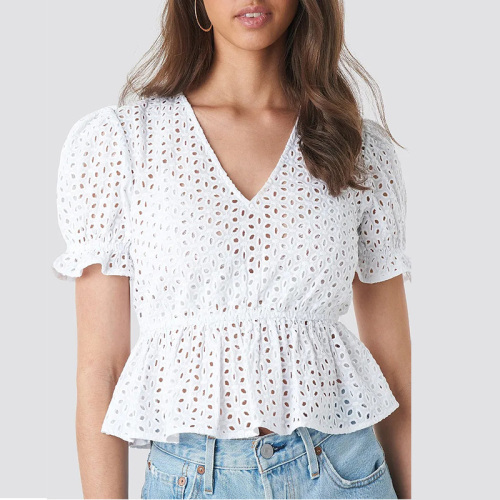 V-neck short sleeve peplum top for women