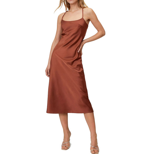 Womens square neck satin midi dress