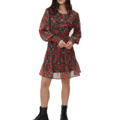 Ladies long sleeves tiered ruffle floral mini dress