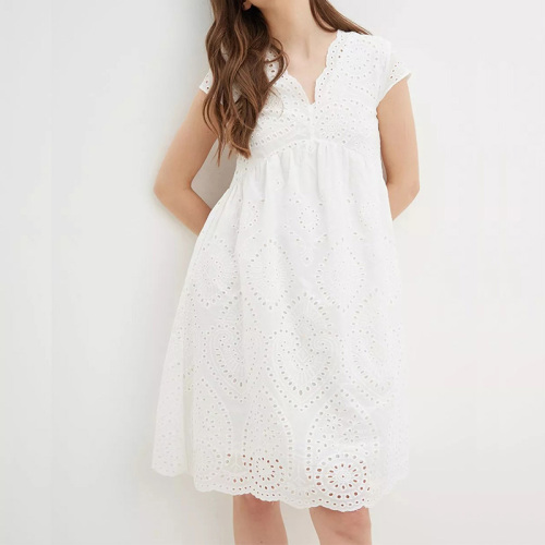 Womens broderie v neck midi dress for women