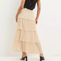 Womens crinkle maxi long layered skirt