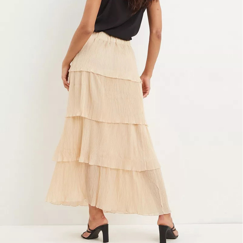 Womens crinkle maxi long layered skirt