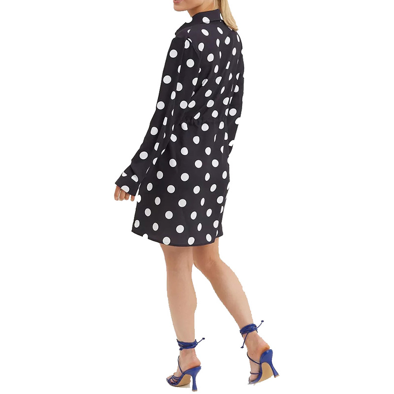 Black and white polka dot mini shirt dress