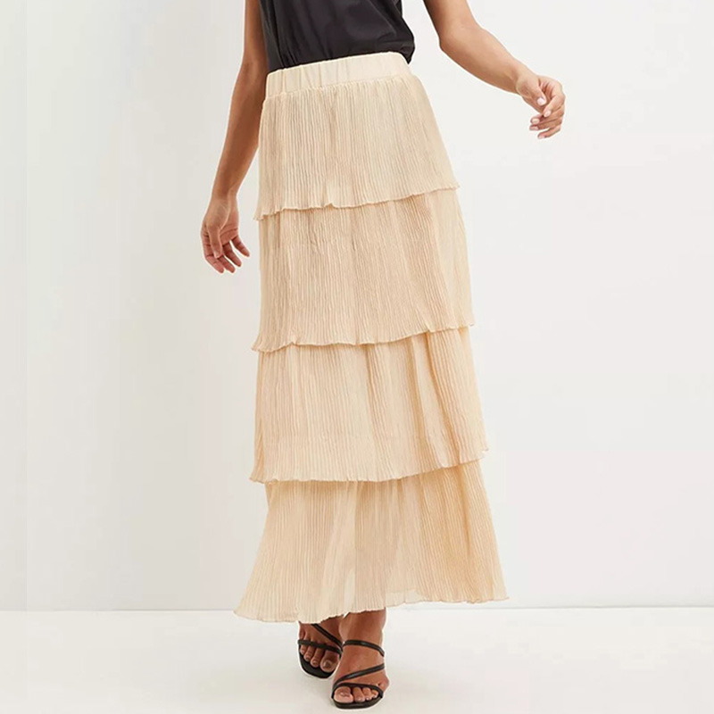 Womens crinkle maxi long layered skirt
