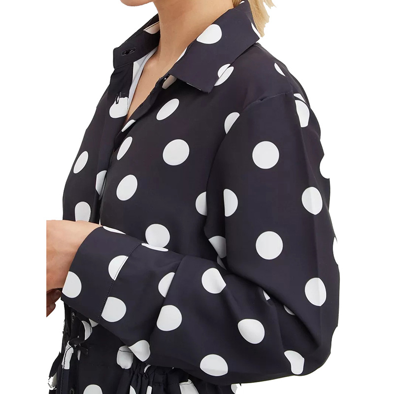 Black and white polka dot mini shirt dress