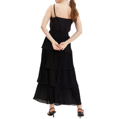 Womens crinkle maxi long layered skirt