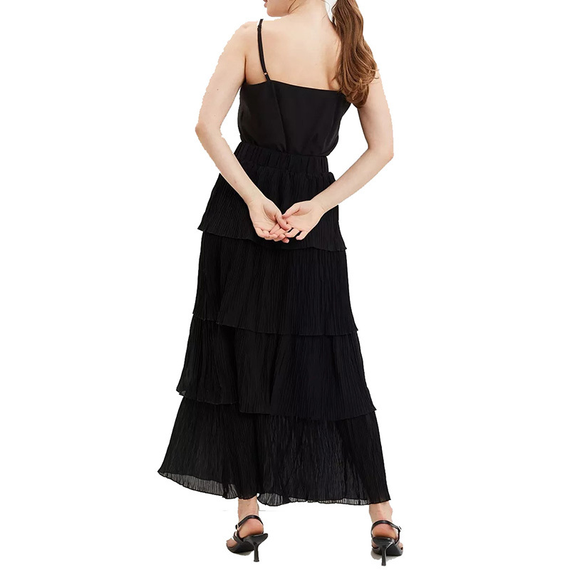 Womens crinkle maxi long layered skirt
