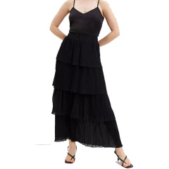 Womens crinkle maxi long layered skirt