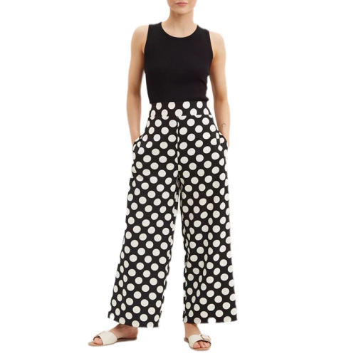 Polka dot high waisted wide leg trousers women