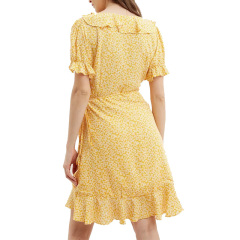 Womens short sleeve floral printed wrap mini short dress