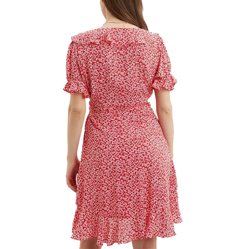 Womens short sleeve floral printed wrap mini short dress