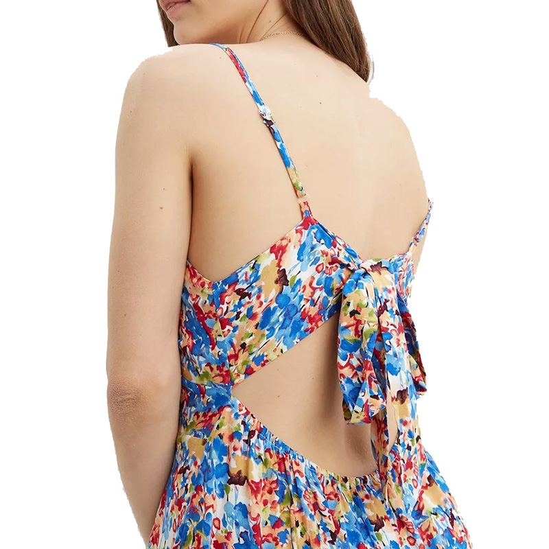 Womens new sumer V neck floral strappy midi dress