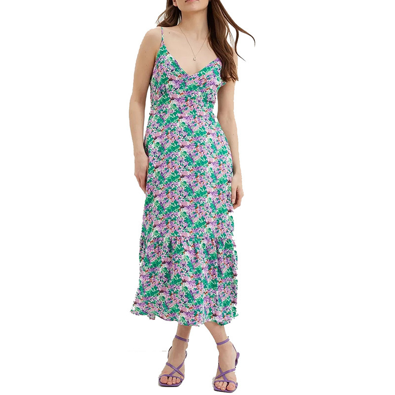 Womens new sumer V neck floral strappy midi dress
