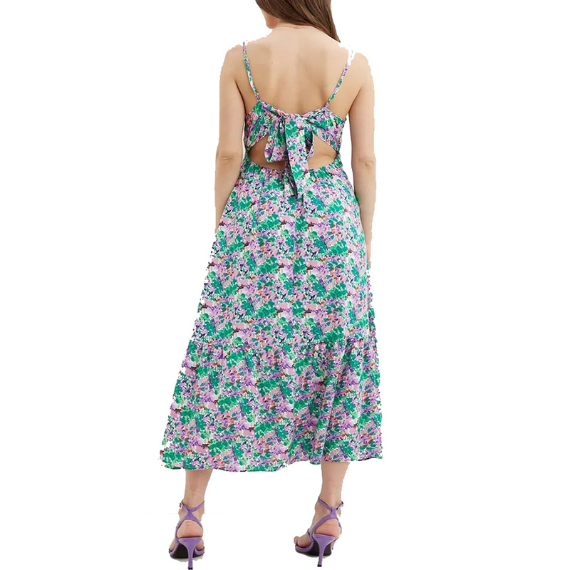Womens new sumer V neck floral strappy midi dress
