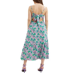 Womens new sumer V neck floral strappy midi dress