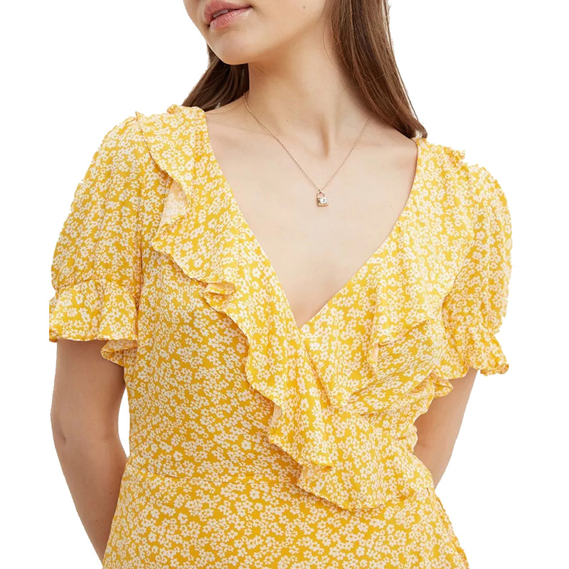 Womens short sleeve floral printed wrap mini short dress