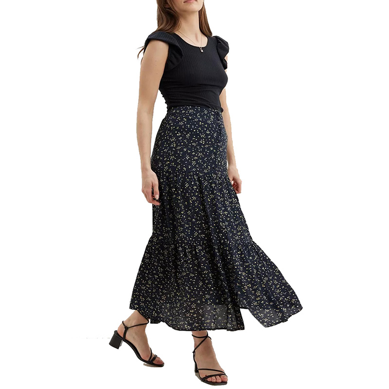 Ladies summer floral tiered midi skirt