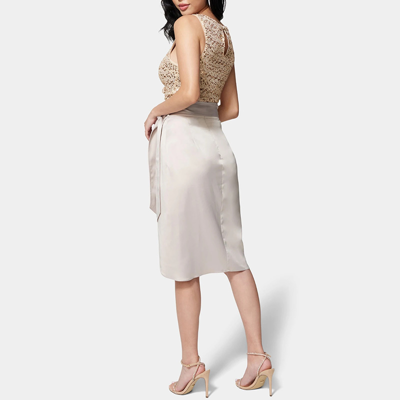 Satin tie wrap around midi skirt