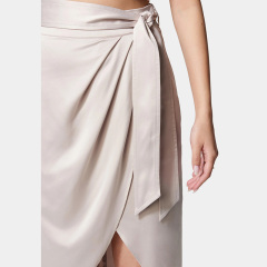 Satin tie wrap around midi skirt