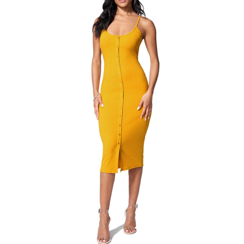 Womens buttons front ribbed tank knit midi dress
