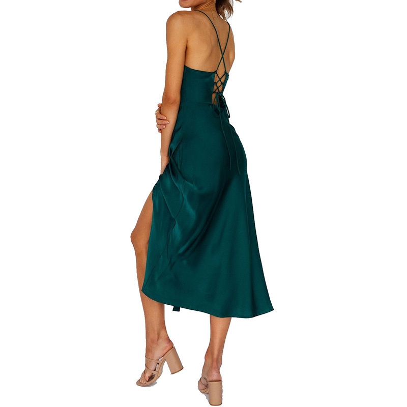 Shop Satin Plain Long Emerald Green Simple Prom Dress main image 1