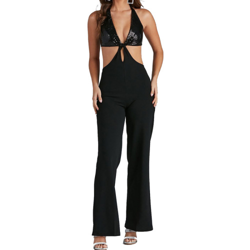Black sparkly sequin cutout jumpsuit