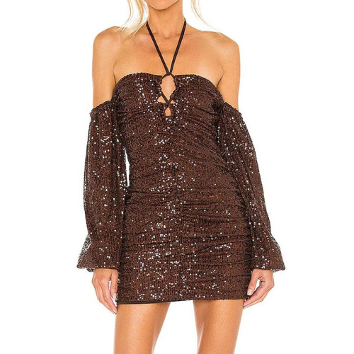 Off the shoulder sparkly glitter sequin mini dress