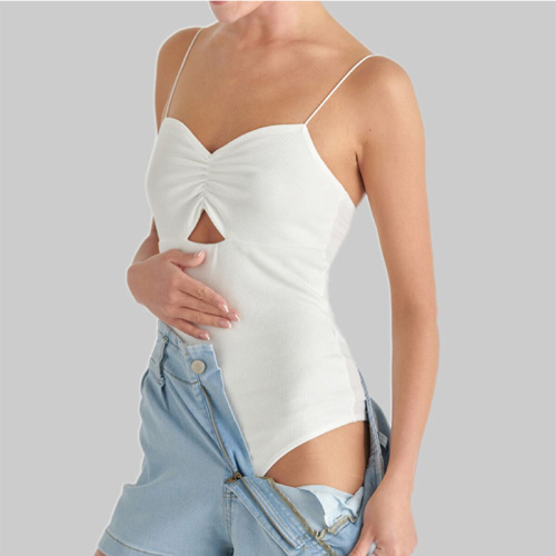 Women's white ribbed cut out bodysuit