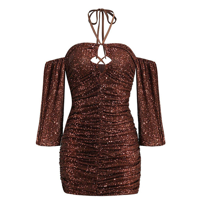 Off the shoulder sparkly glitter sequin mini dress