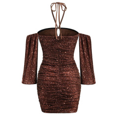 Off the shoulder sparkly glitter sequin mini dress