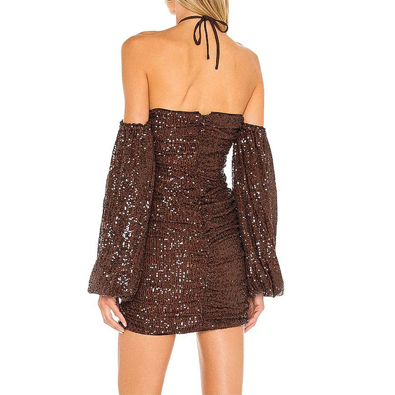 Off the shoulder sparkly glitter sequin mini dress