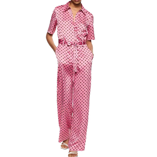 Pink Polka-dot satin romper womens