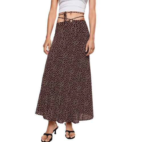 Womens printed polka dot midi skirt