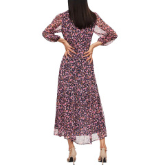 Long sleeve floral print midi chiffon dress