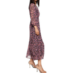 Long sleeve floral print midi chiffon dress