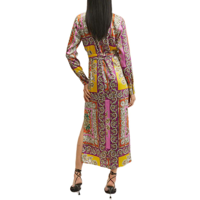 Long sleeve button down print midi shirt dress