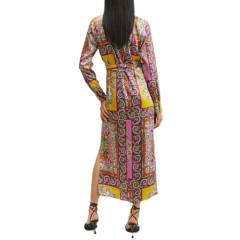 Long sleeve button down print midi shirt dress