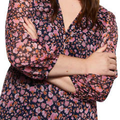Long sleeve floral print midi chiffon dress