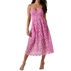 Pink strapless lace midi dress