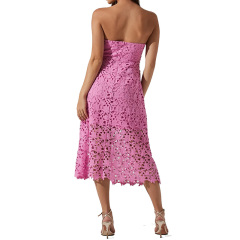 Pink strapless lace midi dress