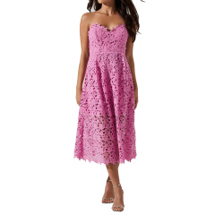 Pink strapless lace midi dress