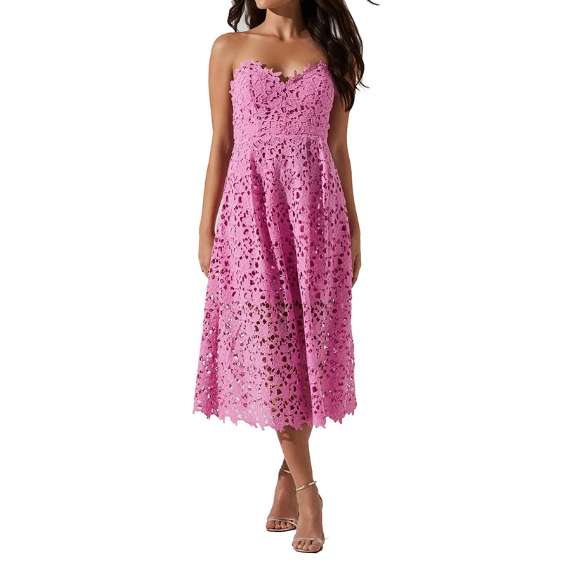 Pink strapless lace midi dress