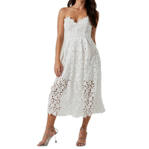 White lace strapless midi dress for women