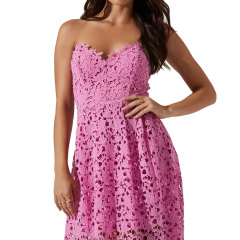 Pink strapless lace midi dress