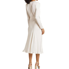 Brown satin button down midi dress