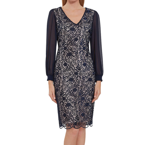 Navy blue floral lace dress with sleeves
